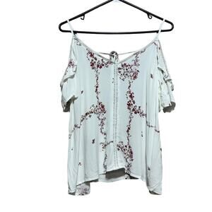 Current Air Boho Floral Cold Shoulder Top Ivory Burgundy Size Large Runs Small